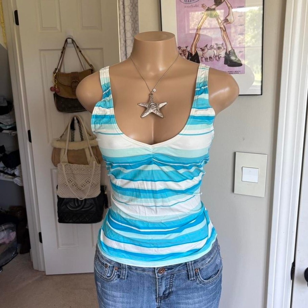 Y2K 2000s Blue Striped Tank Top